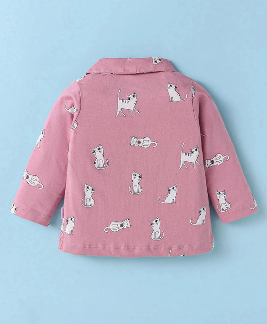 Night Suit For Baby Girls | Cat Print | Pink