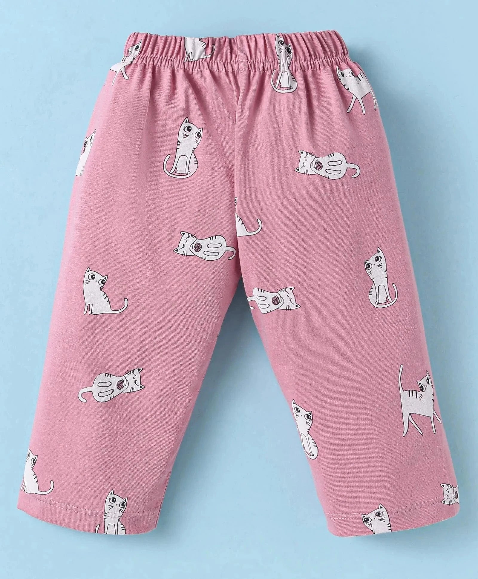 Night Suit For Baby Girls | Cat Print | Pink