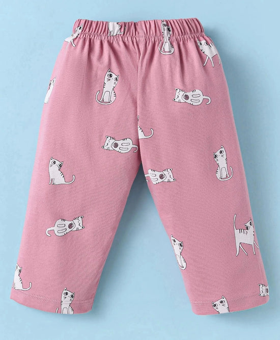 Night Suit For Baby Girls | Cat Print | Pink