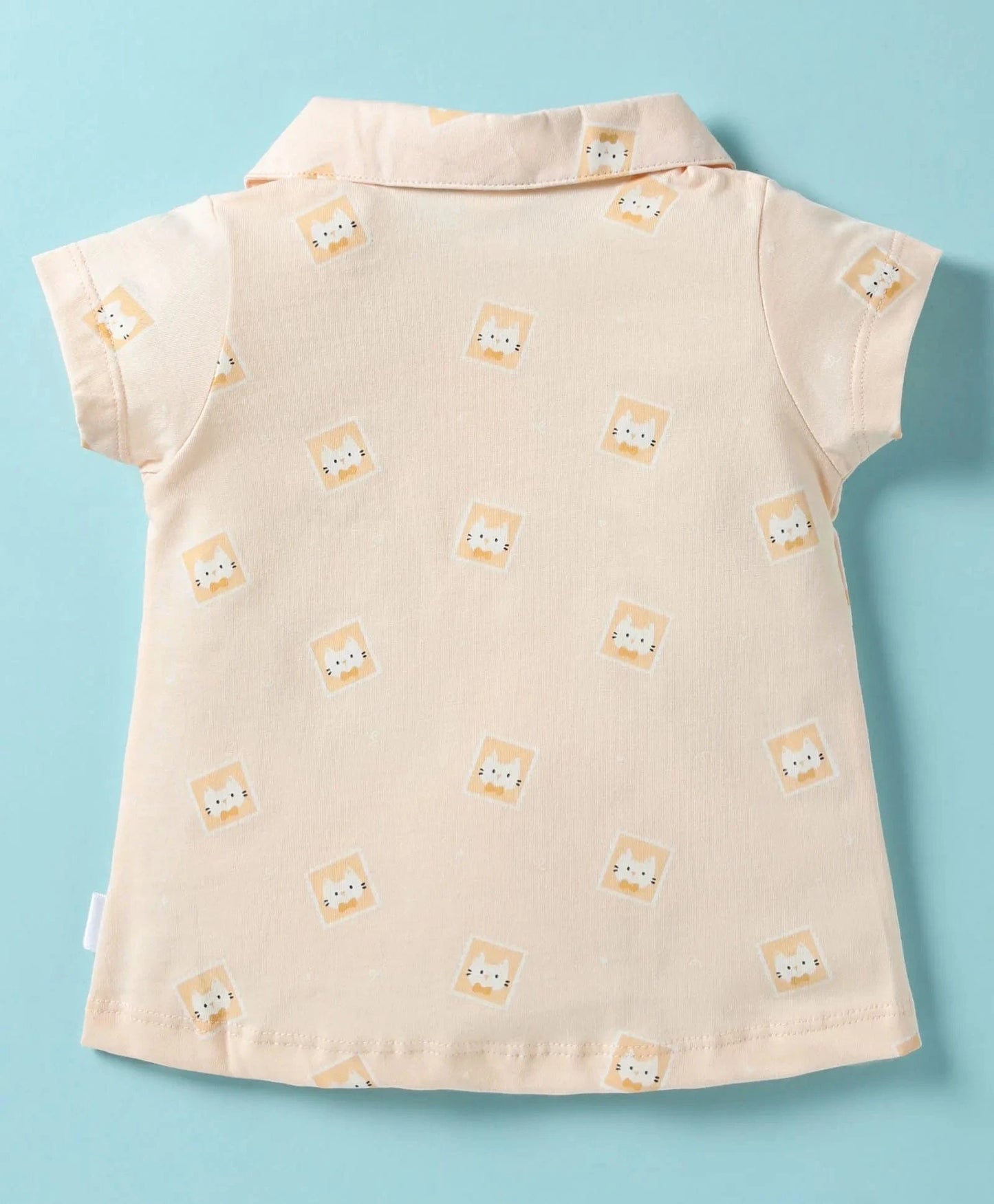 Beige Teddy Sinker Girls's Half Sleeve Sleepwear Set | Front Open