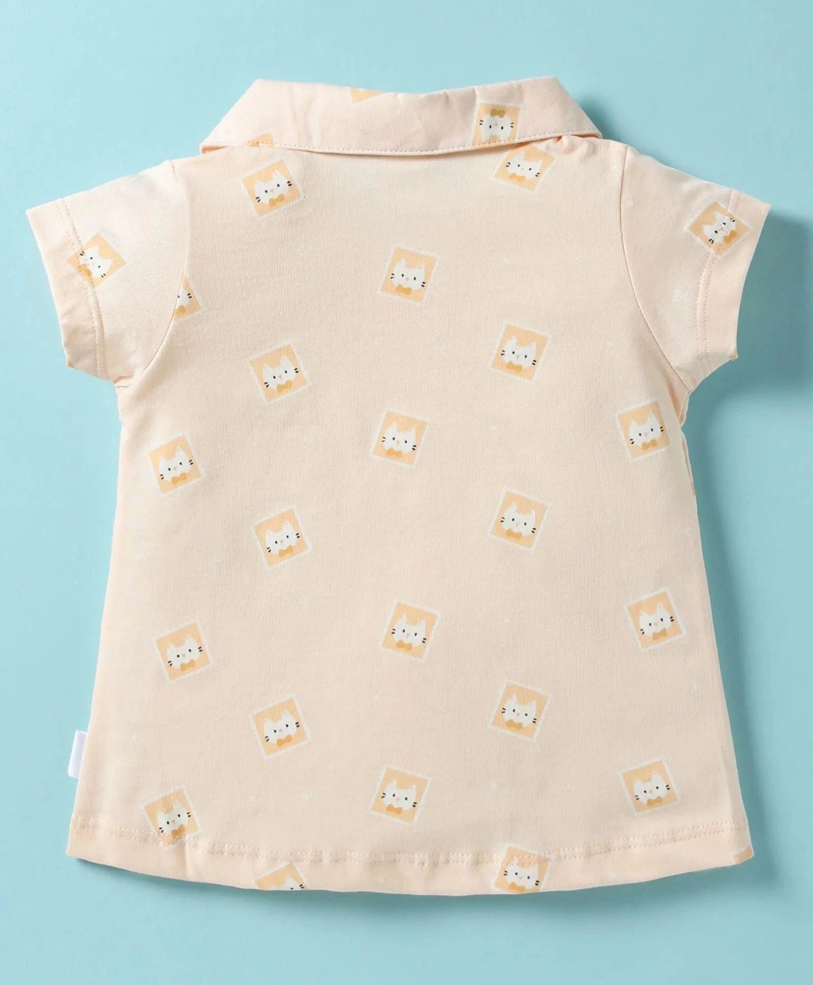 Beige Teddy Sinker Girls's Half Sleeve Sleepwear Set | Front Open