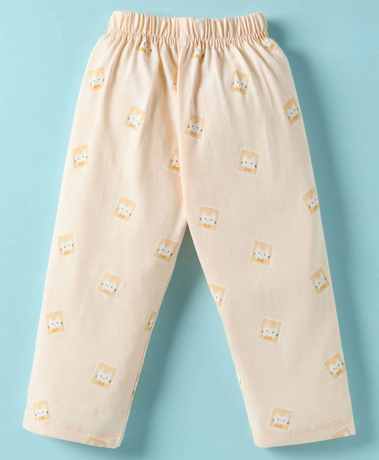 Beige Teddy Sinker Girls's Half Sleeve Sleepwear Set | Front Open