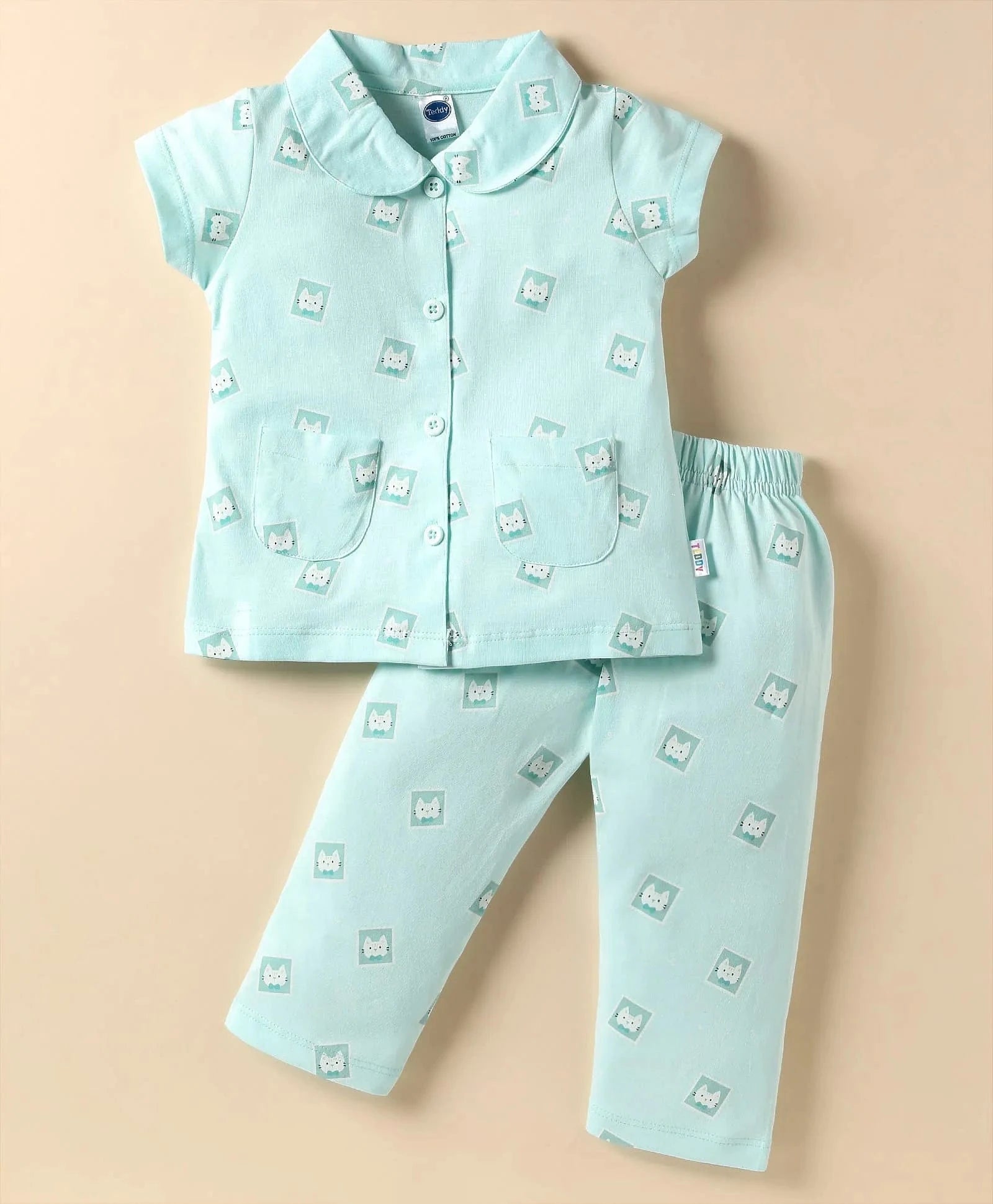 Night Suit For Girls | Half Sleeves | Front Open