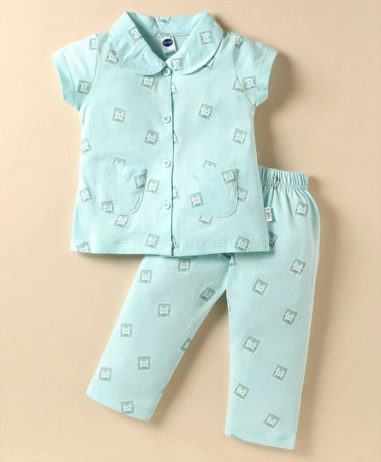 Night Suit For Girls | Half Sleeves | Front Open