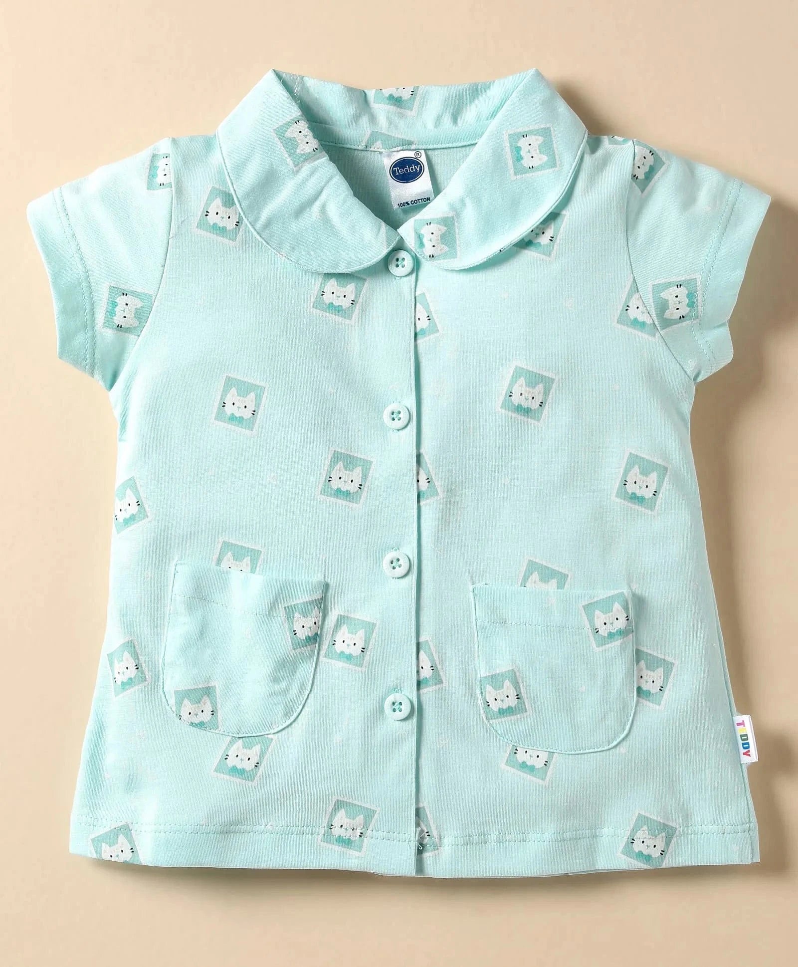 Night Suit For Girls | Half Sleeves | Front Open