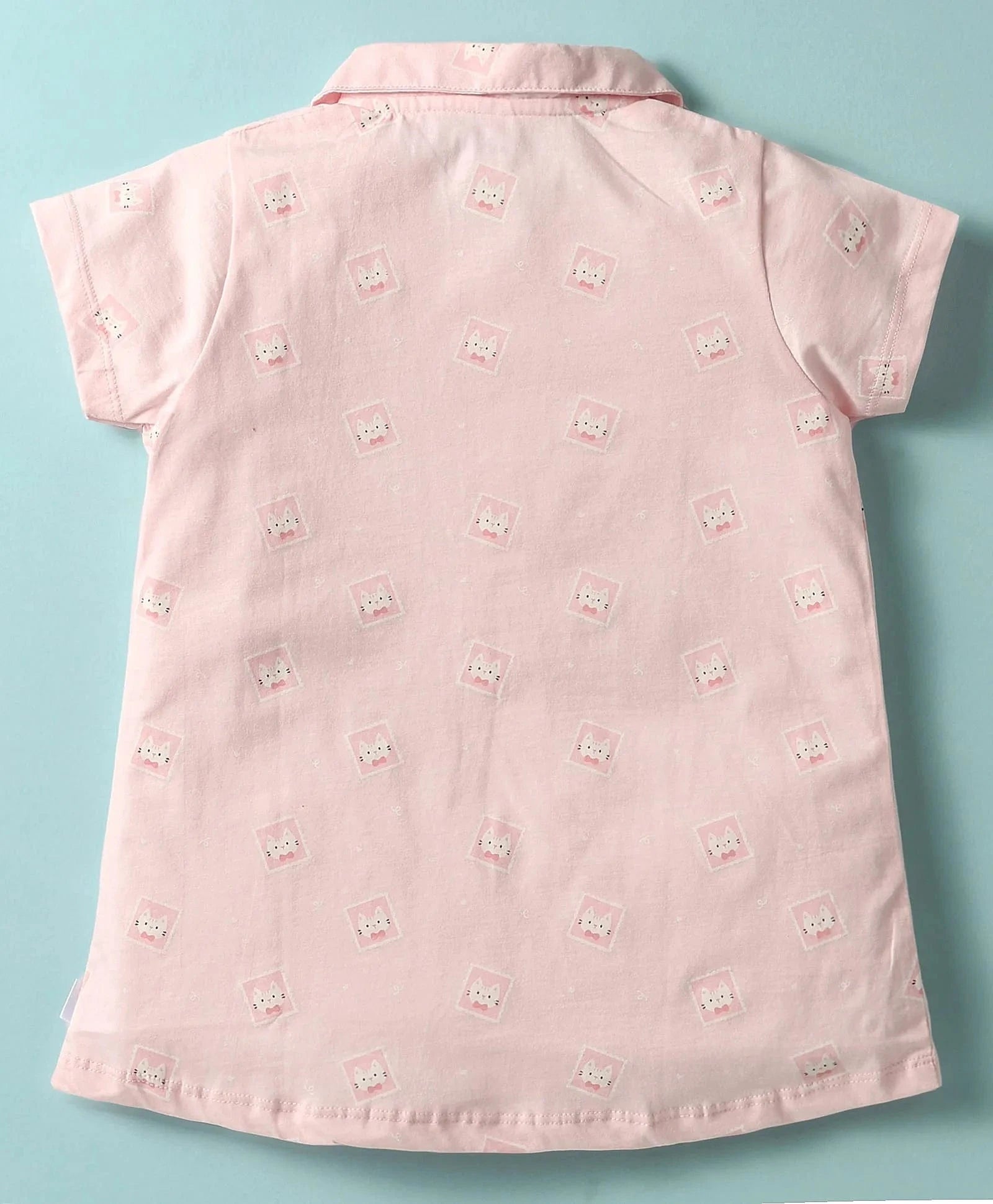 Pink Teddy Sinker Girls's Half Sleeve Sleepwear Set | Front Open