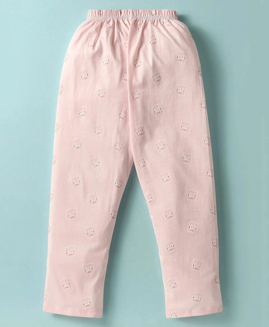 Pink Teddy Sinker Girls's Half Sleeve Sleepwear Set | Front Open