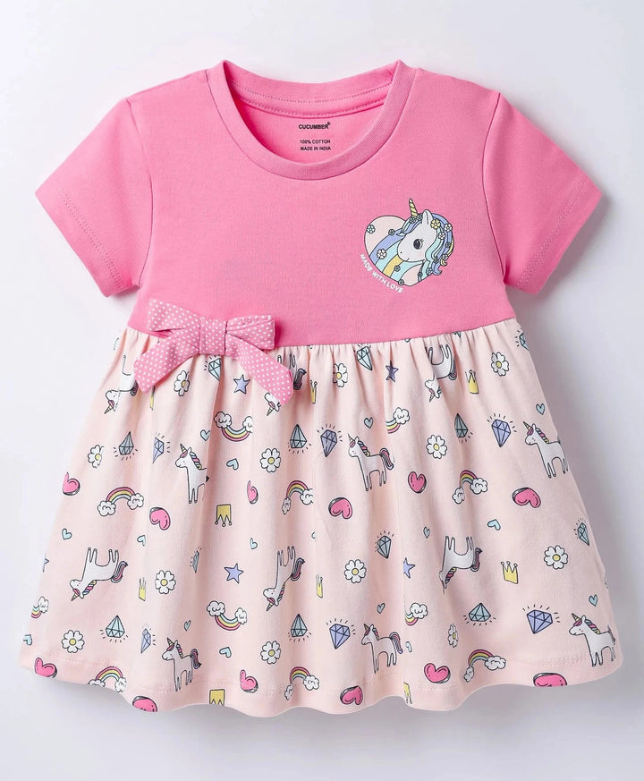Frock For Girls | Half Sleeves | Unicorn Print | 100% Cotton
