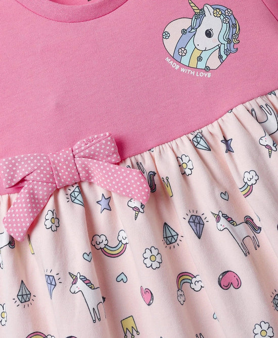 Frock For Girls | Half Sleeves | Unicorn Print | 100% Cotton