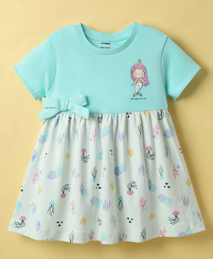 Frock For Girls | Half Sleeves | Marine Print | 100% Cotton