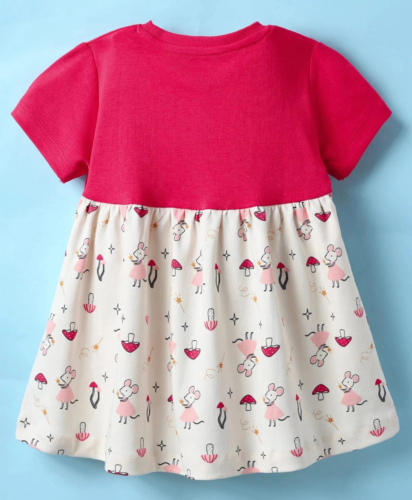 Frock For Girls | Half Sleeves | Mouse Print | 100% Cotton | Red