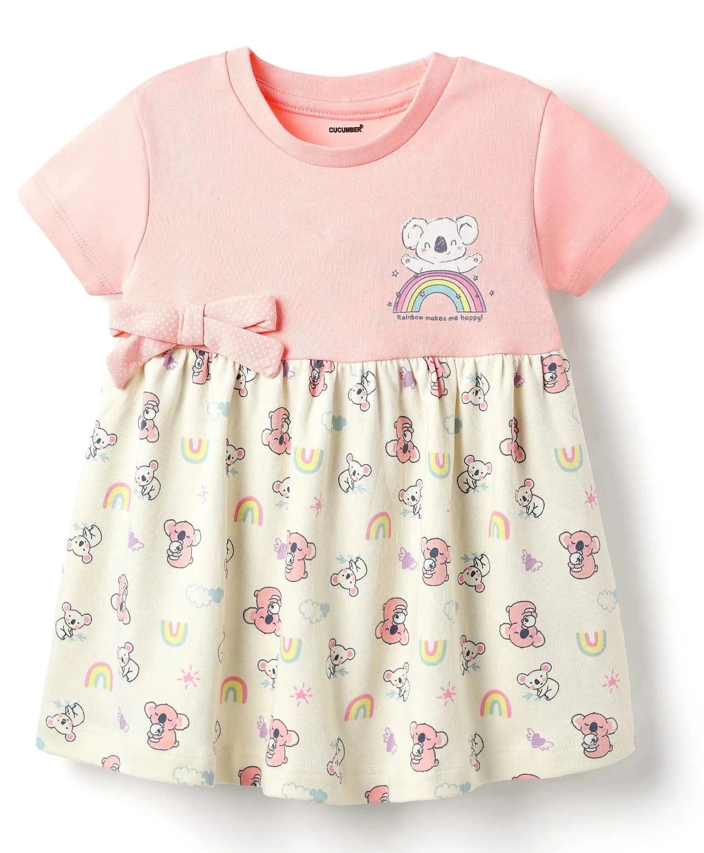 Frock For Girls | Half Sleeves | Unicorn Print | 100% Cotton | Peach