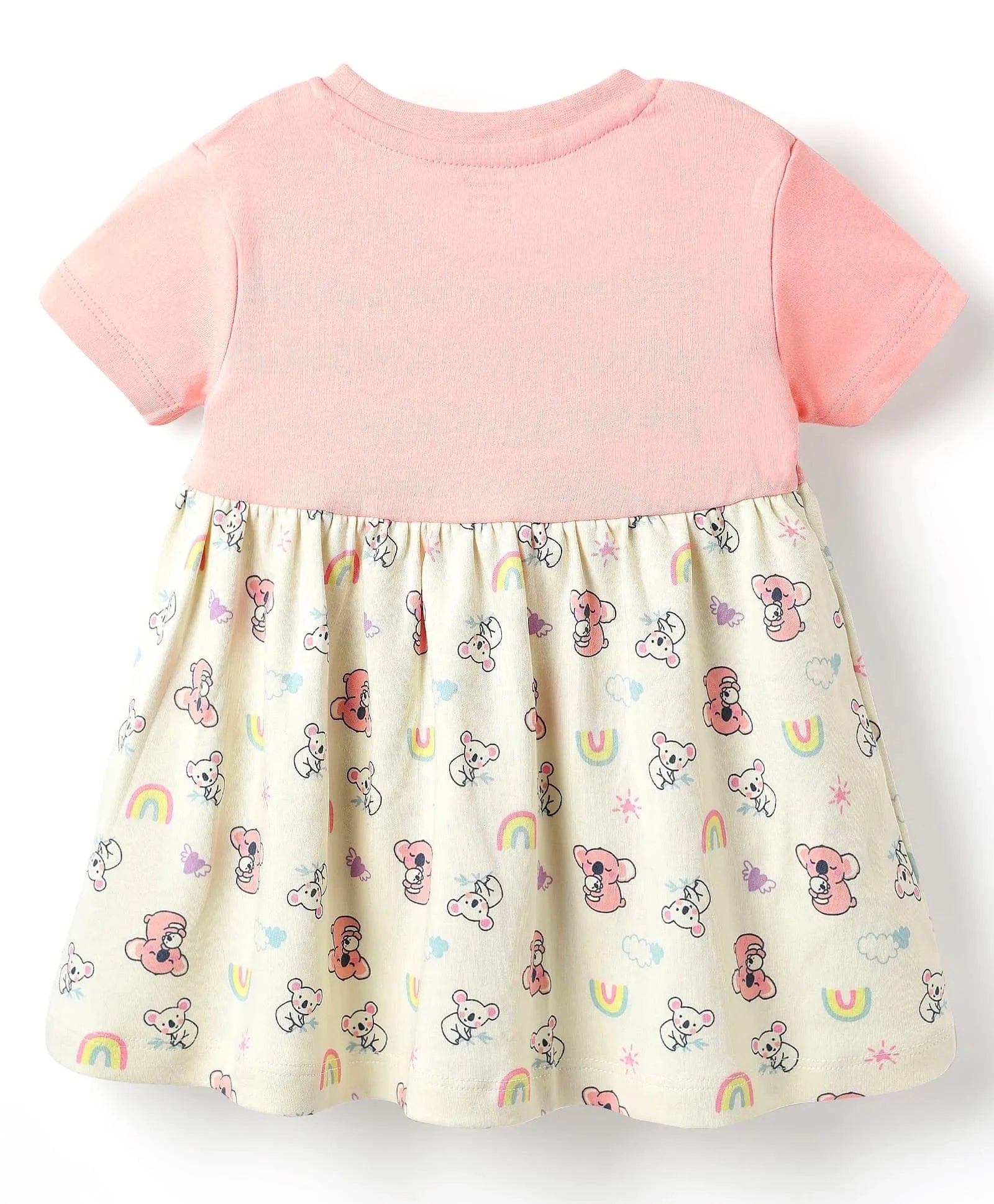 Frock For Girls | Half Sleeves | Unicorn Print | 100% Cotton | Peach