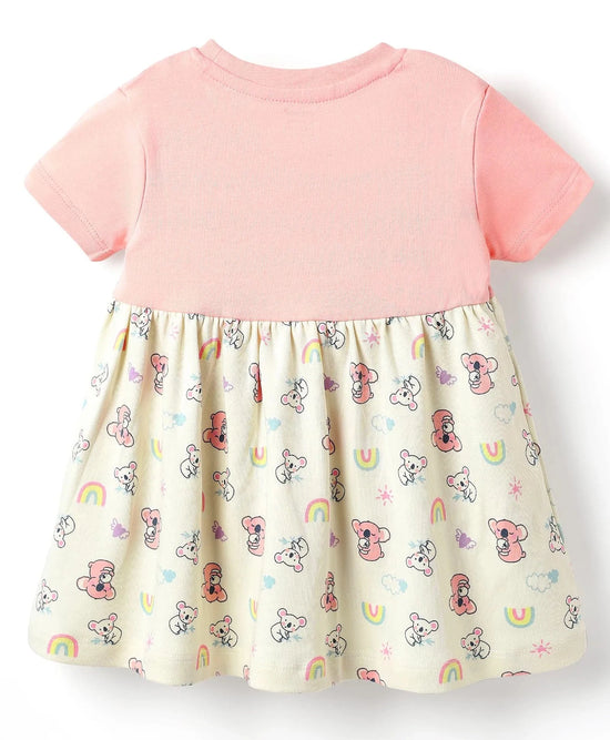 Frock For Girls | Half Sleeves | Unicorn Print | 100% Cotton | Peach