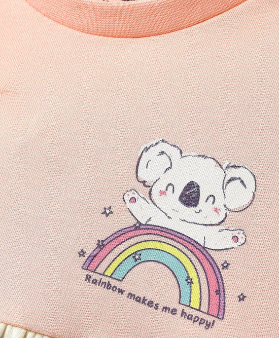 Frock For Girls | Half Sleeves | Unicorn Print | 100% Cotton | Peach