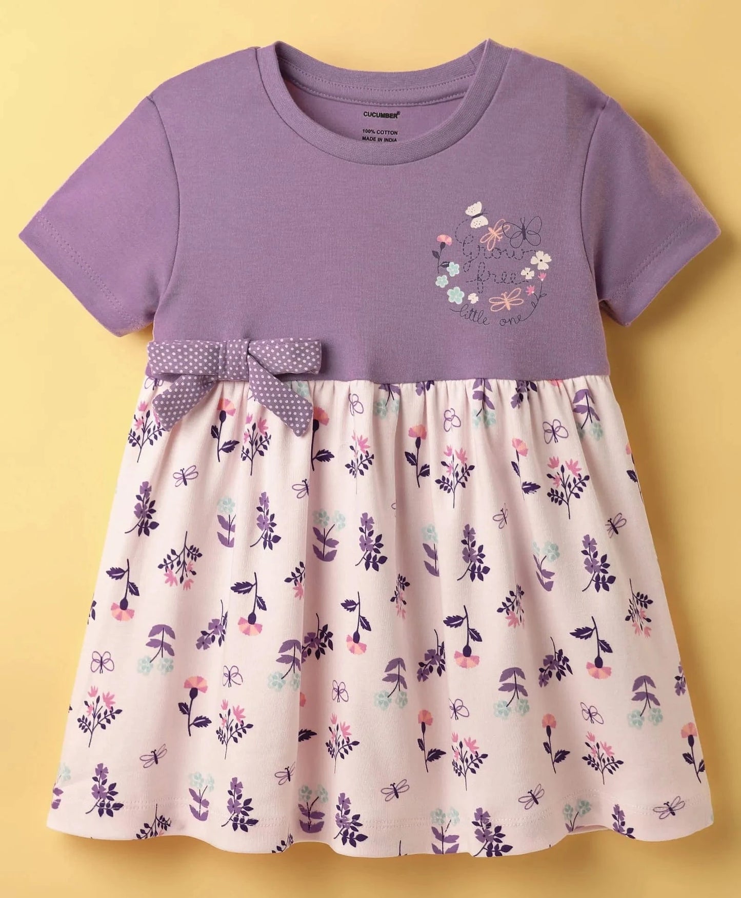 Frock For Girls | Half Sleeves | Mouse Print | 100% Cotton | Purple