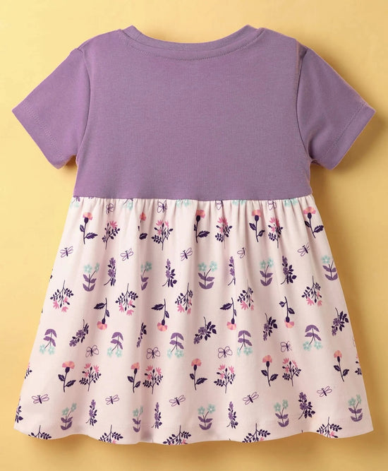 Frock For Girls | Half Sleeves | Mouse Print | 100% Cotton | Purple