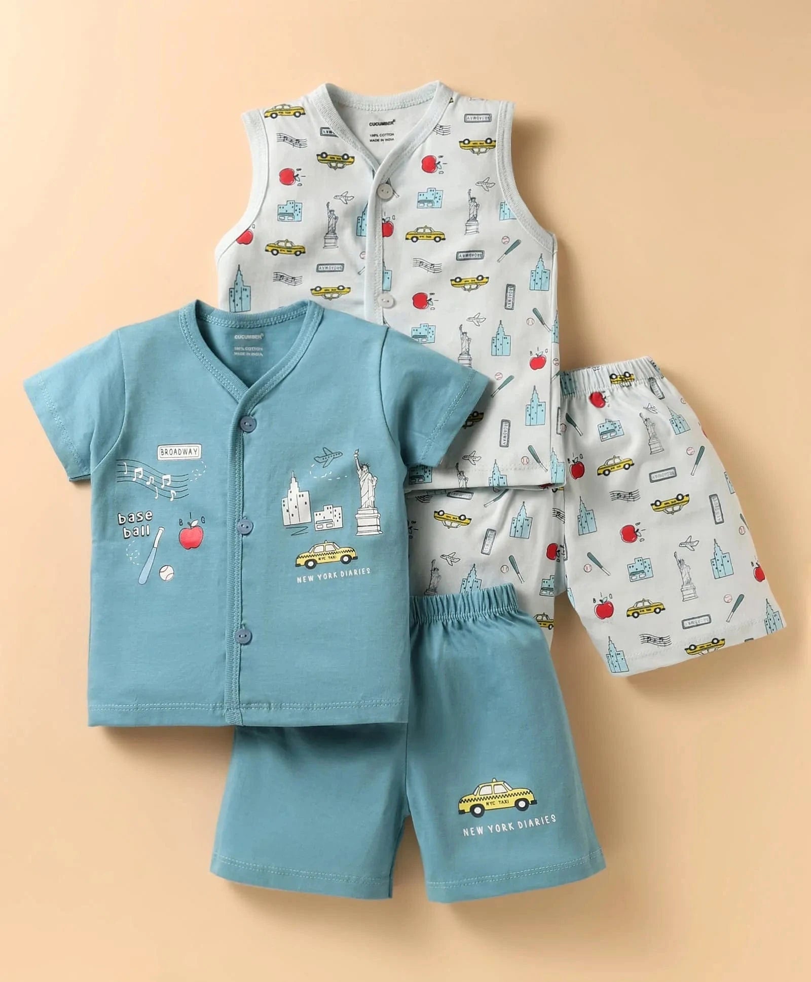 Co-ord Clothing Sets for Babies | Front Open Jhabla Shorts | 0-2Y