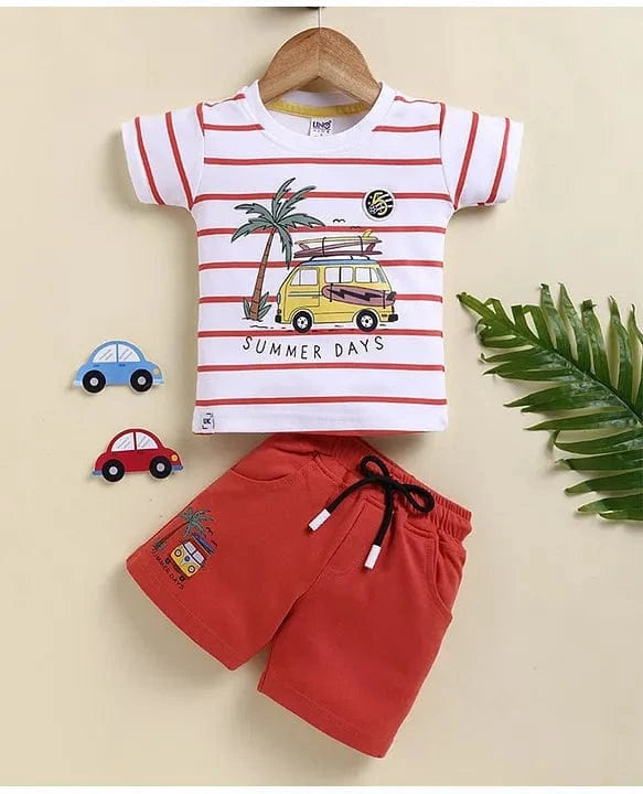 Clothing Sets For Boys | Travel Print | 100% Cotton | Red