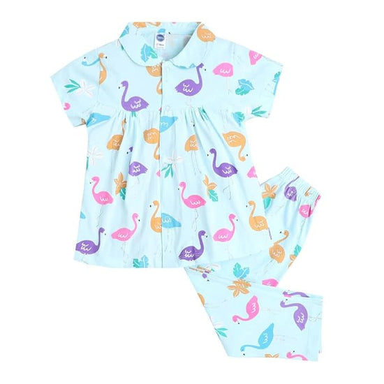 SleepWear Set For Baby Girls | Flamingo Print | Blue