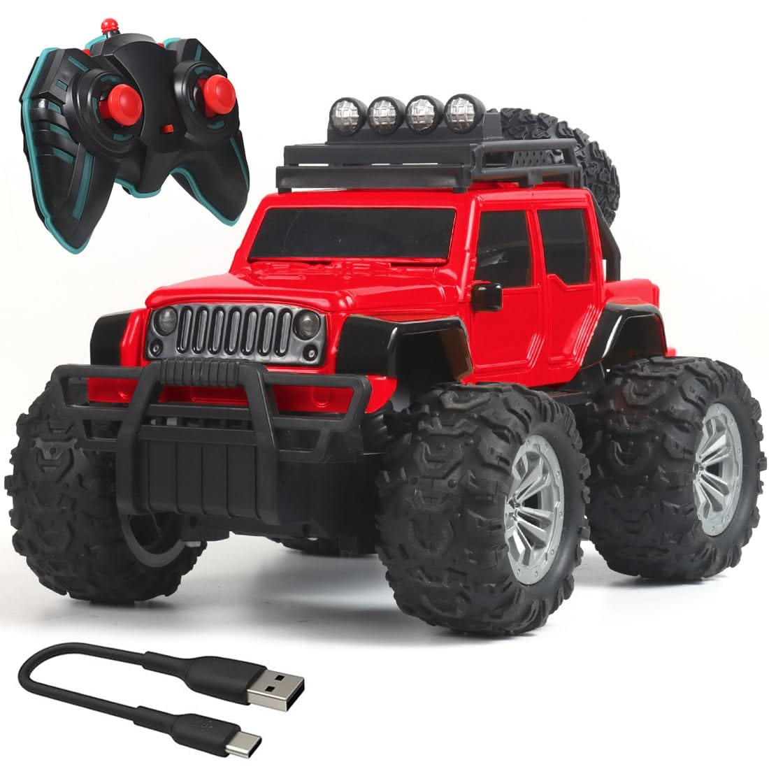 RC Car Monster Truck Toy | Off Roader | Rechargable & remote Controlled | Red