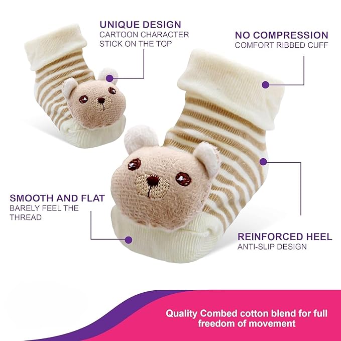 Fancy Cotton Socks For Newborn Babies | Multicolor | Unisex | Pack of 3