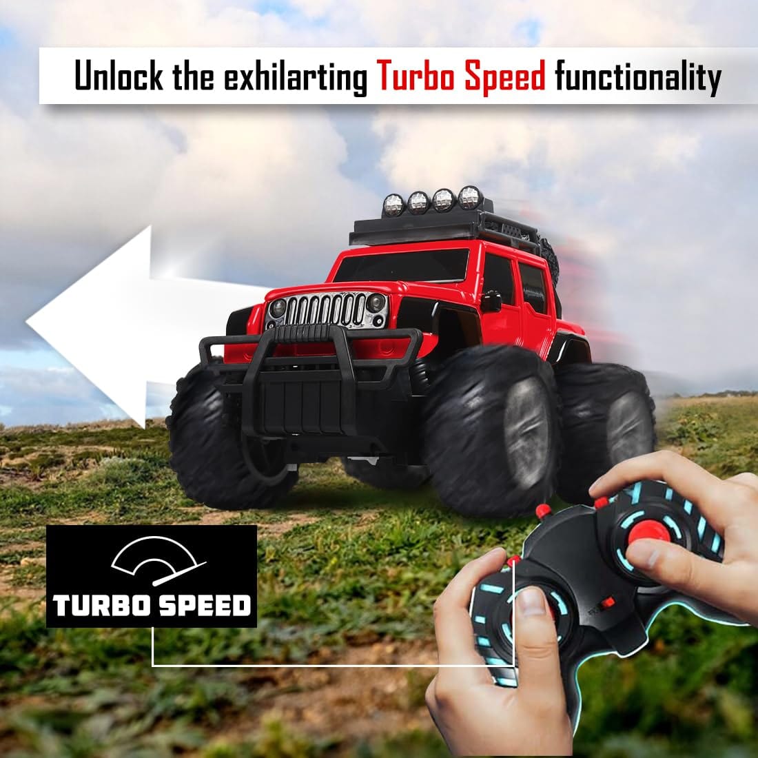 RC Car Monster Truck Toy | Off Roader | Rechargable & remote Controlled | Red