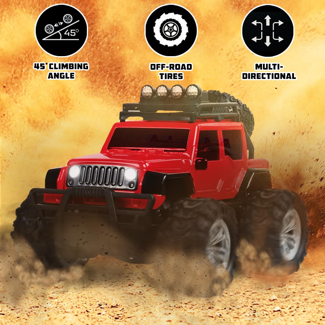 RC Car Monster Truck Toy | Off Roader | Rechargable & remote Controlled | Red