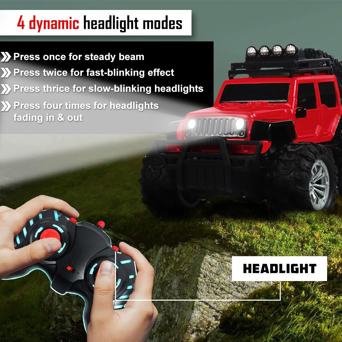 RC Car Monster Truck Toy | Off Roader | Rechargable & remote Controlled | Red