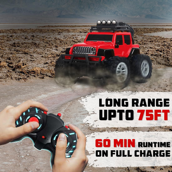 RC Car Monster Truck Toy | Off Roader | Rechargable & remote Controlled | Red