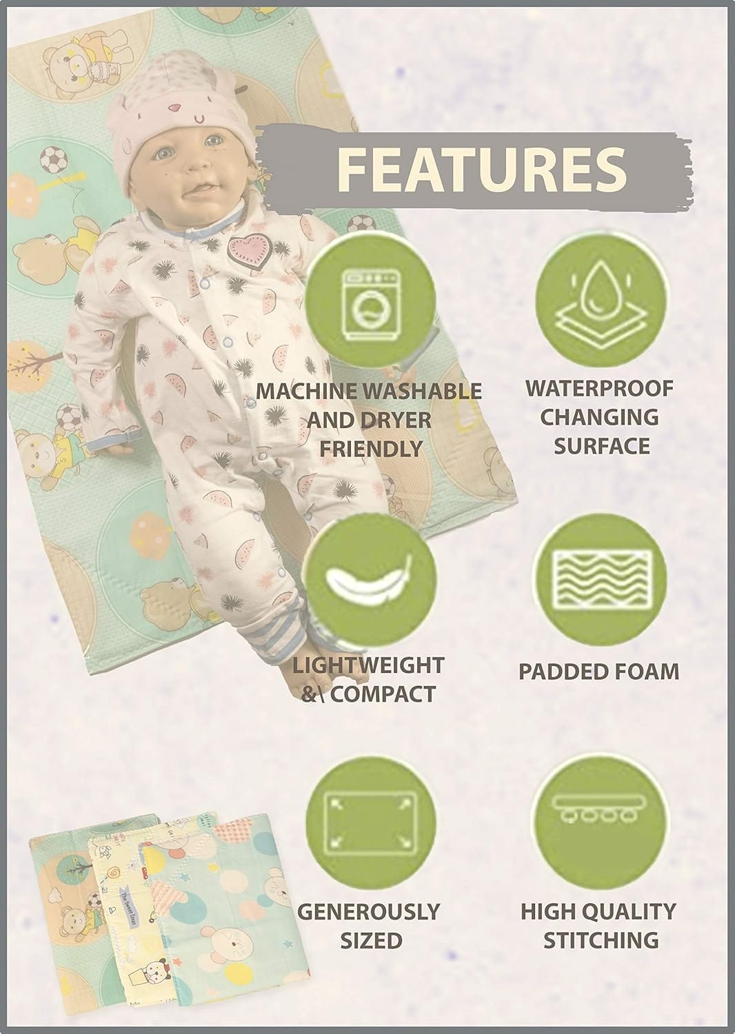 Baby Waterproof & Breathable Diaper Changing Mat | 0-12M | Pack of 2