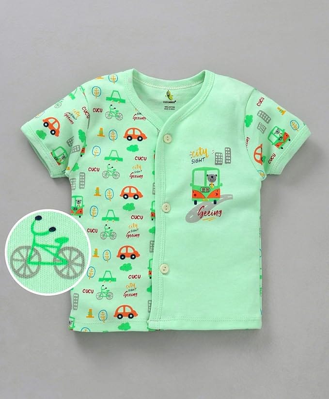 Cucumber Front Open Printed Jabla | Pure Cotton | Pack of 3