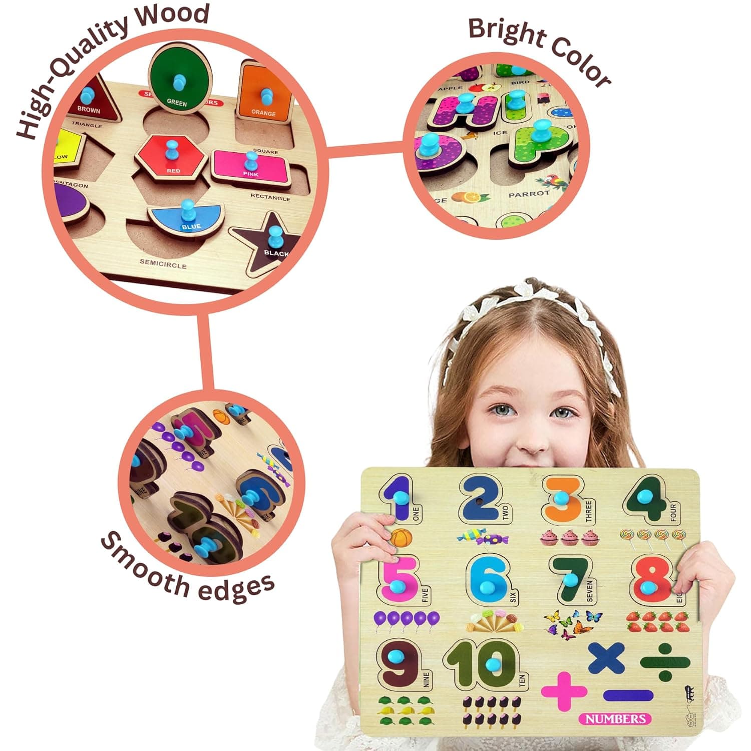 Wooden Learning Educational Board for Kids | Puzzle Toys | 2+ Years