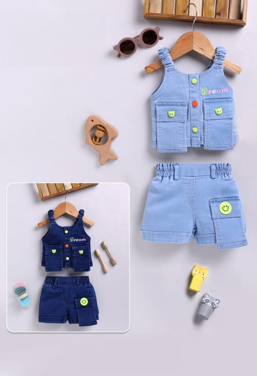 Clothing Sets For Girls | Sleevless top & Denim Shorts | Pack of 1