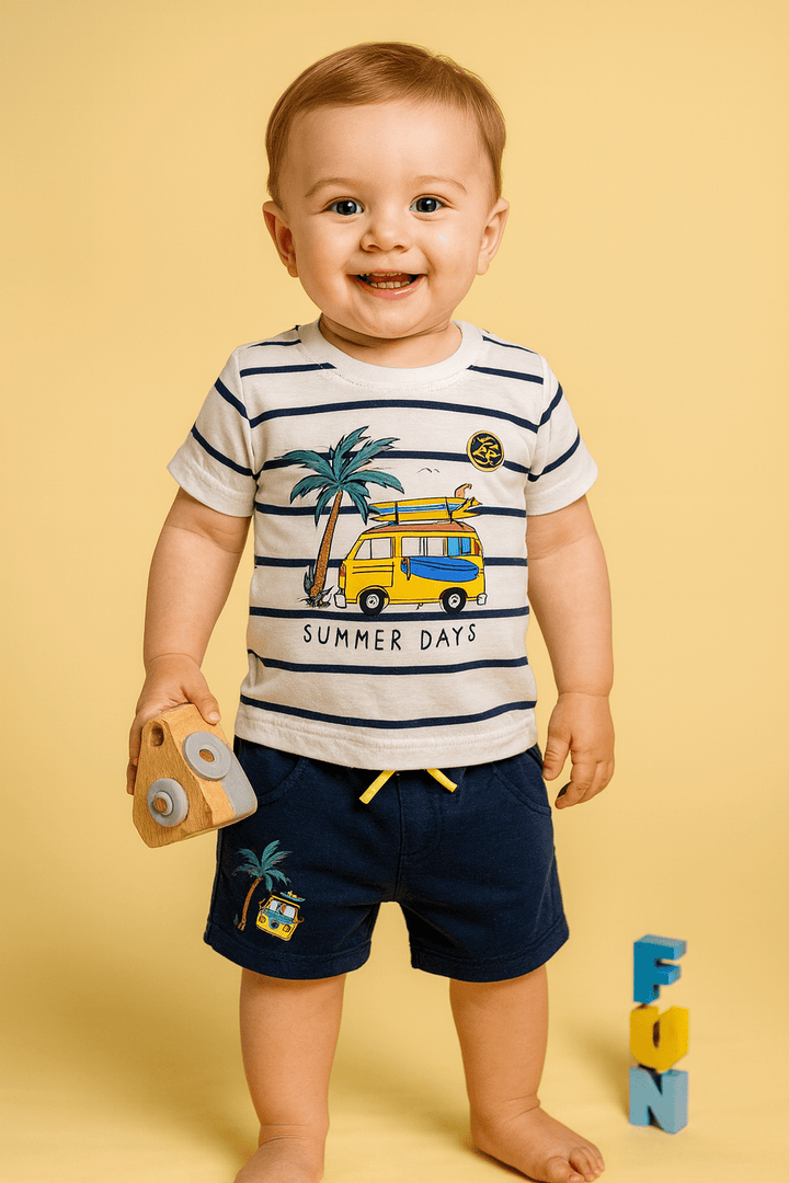 Clothing Sets For Boys | Travel Print | 100% Cotton | Navy