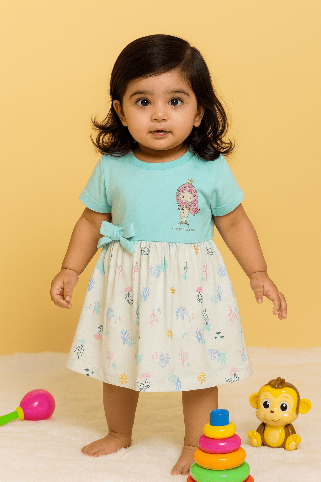 Frock For Girls | Half Sleeves | Marine Print | 100% Cotton