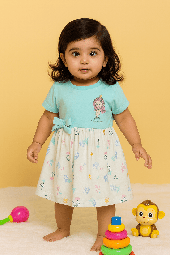 Frock For Girls | Half Sleeves | Marine Print | 100% Cotton
