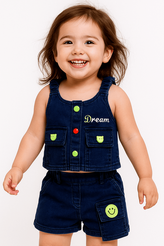 Clothing Sets For Girls | Sleevless top & Denim Shorts | Pack of 1