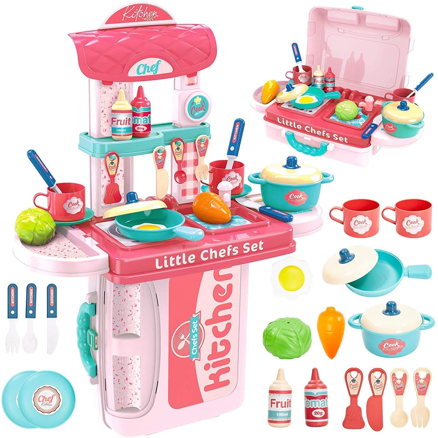 3 in 1 Portable Pretend Food Party Role Cooking Kitchen Play Set Toy For Kids