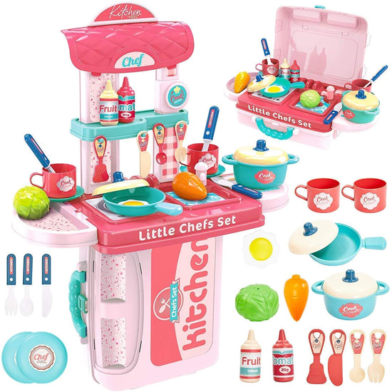 3 in 1 Portable Pretend Food Party Role Cooking Kitchen Play Set Toy For Kids