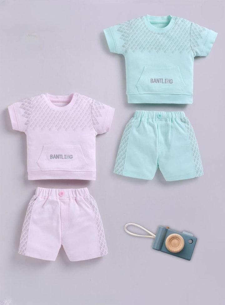 NewBorn Clothing Sets | HalfSleeves Tshirt & Shorts Set | Pack of 2 | Pure Cotton
