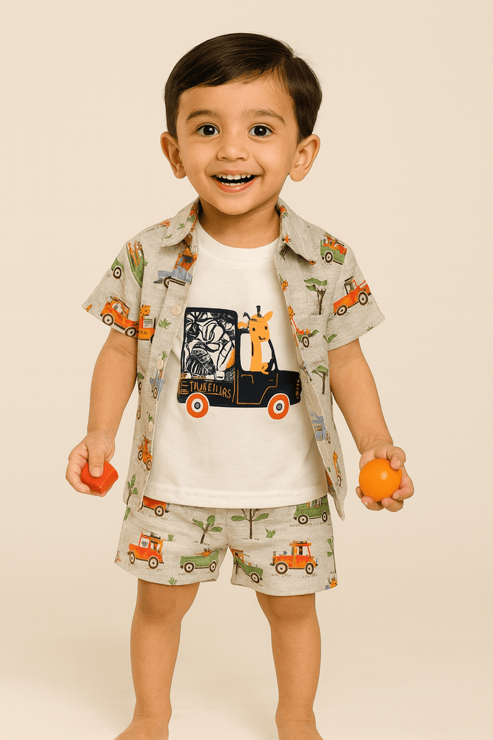 Printed 3 Piece Cord Set For Baby Boys For Summers