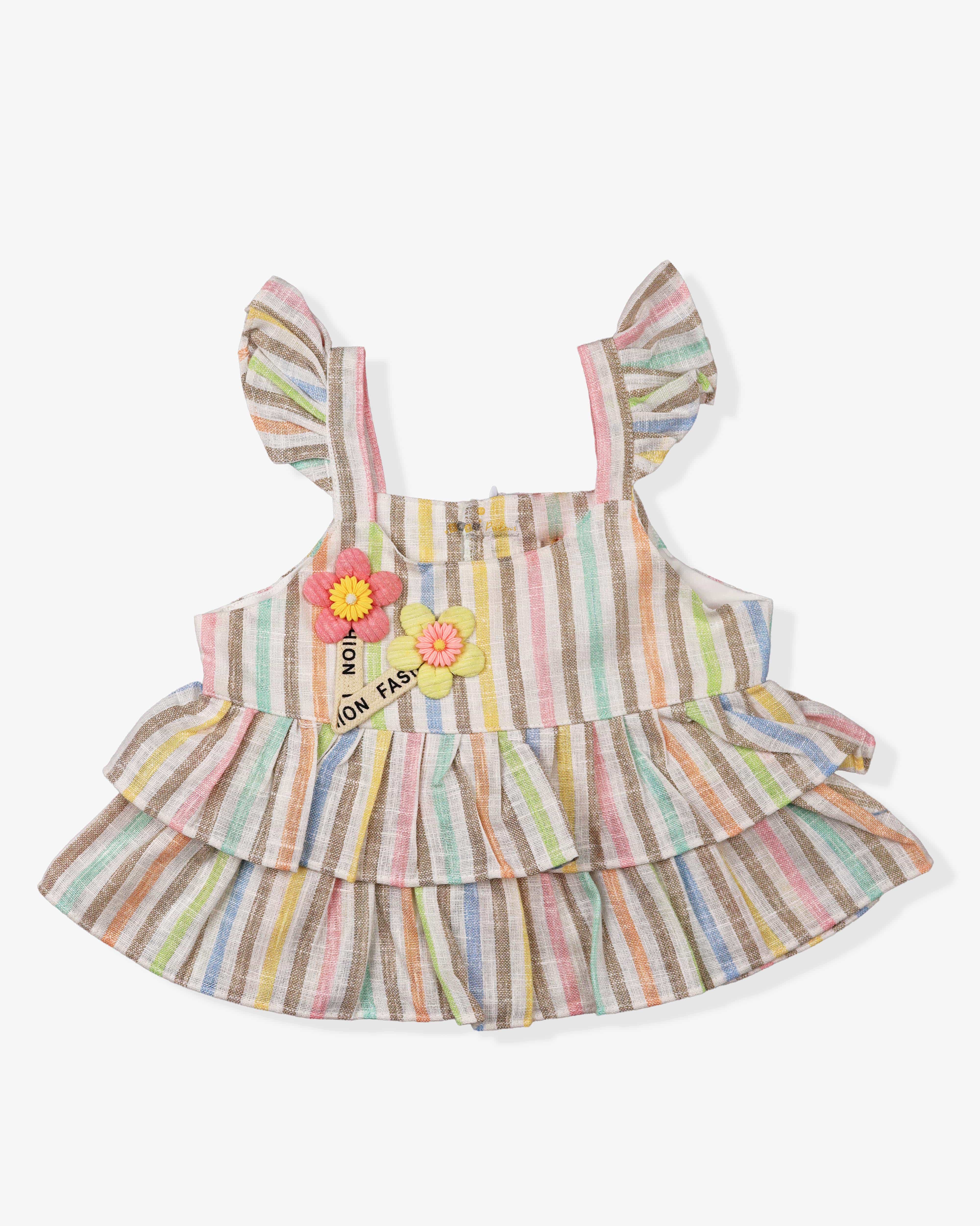 Multicolored Stripped Clothing Set For Baby Girl | Sleveless