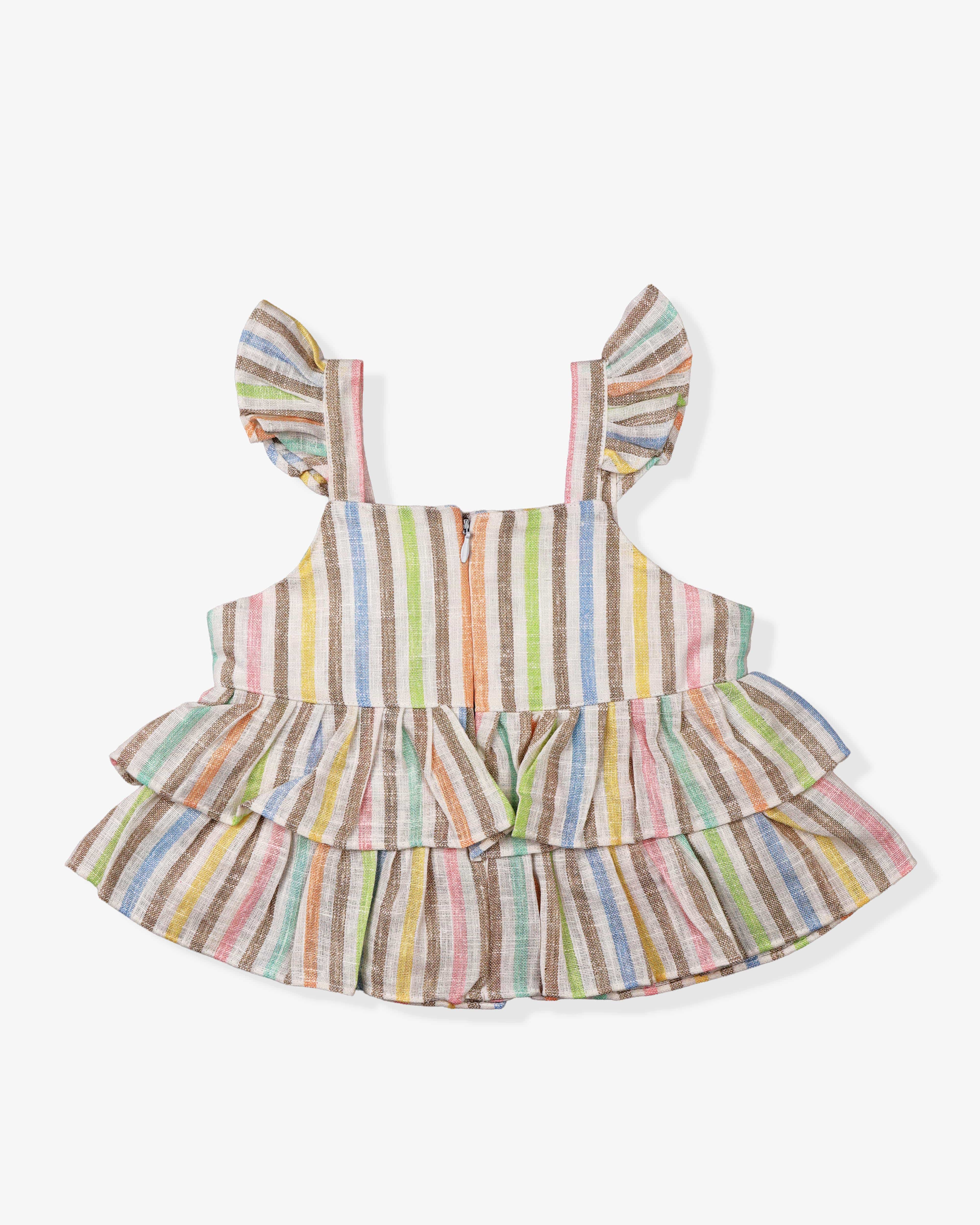 Multicolored Stripped Clothing Set For Baby Girl | Sleveless