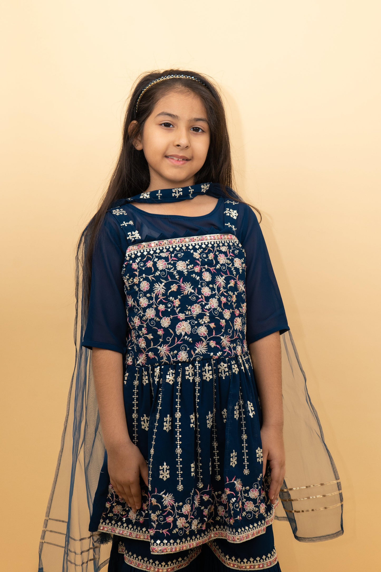 Sharara Set For Girls: Peacock Color Sharara Set With Embroidery