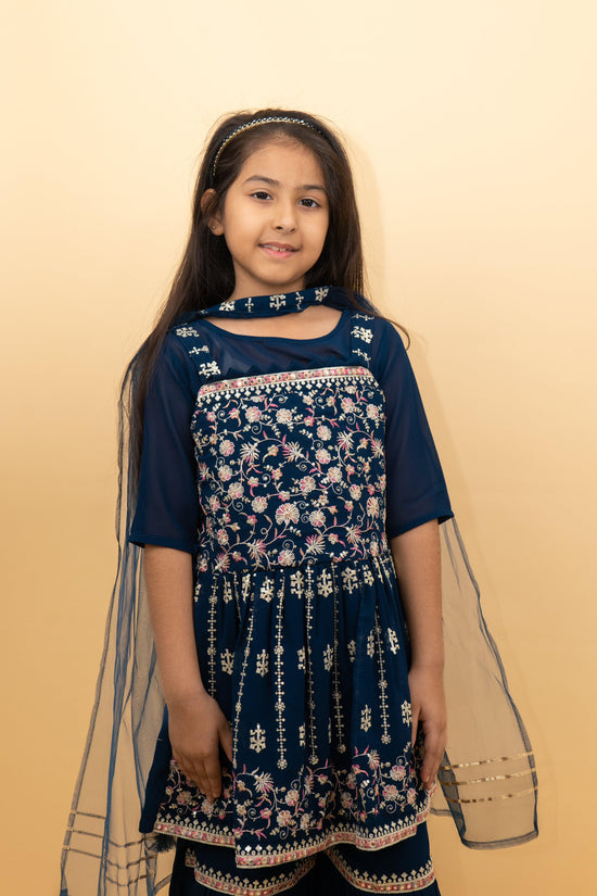 Sharara Set For Girls: Peacock Color Sharara Set With Embroidery