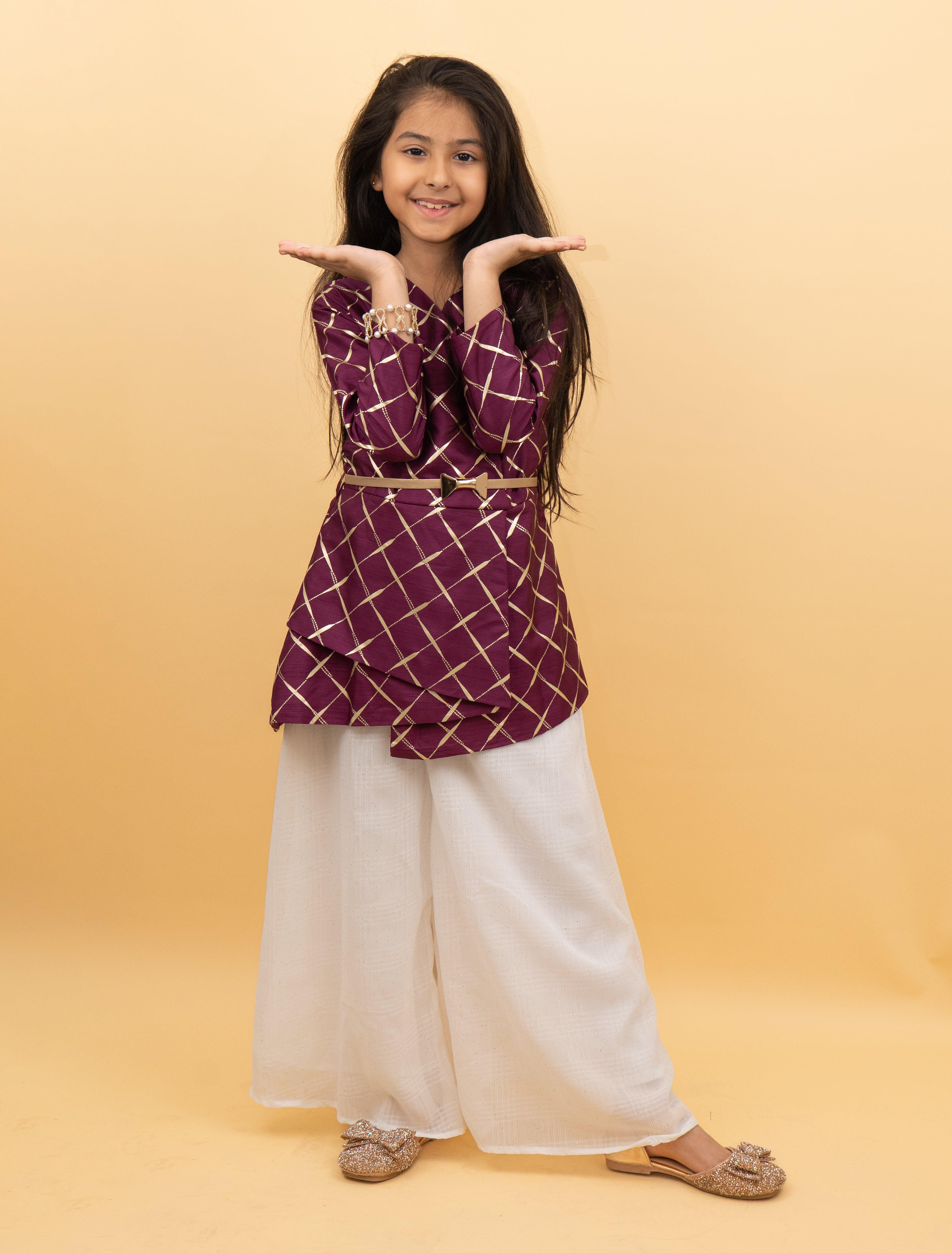 Wine Kurta & Plazzo Set For Girls