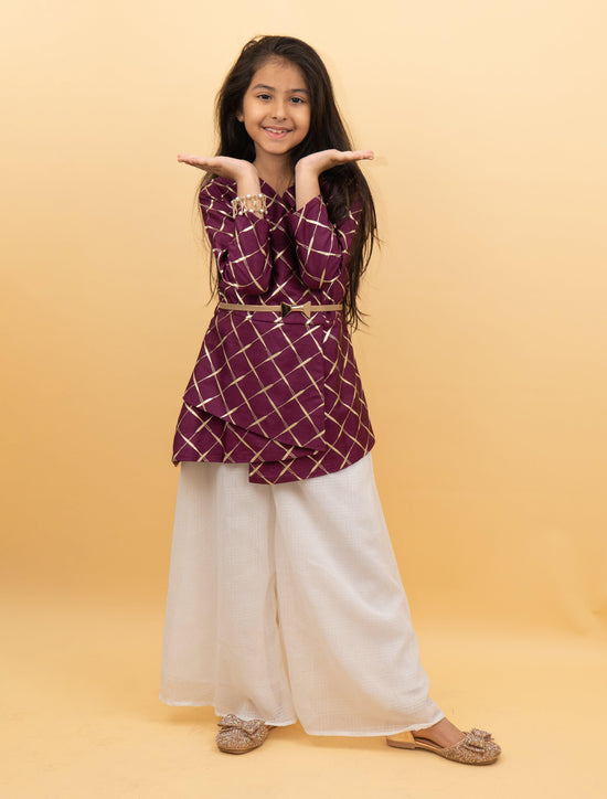 Wine Kurta & Plazzo Set For Girls