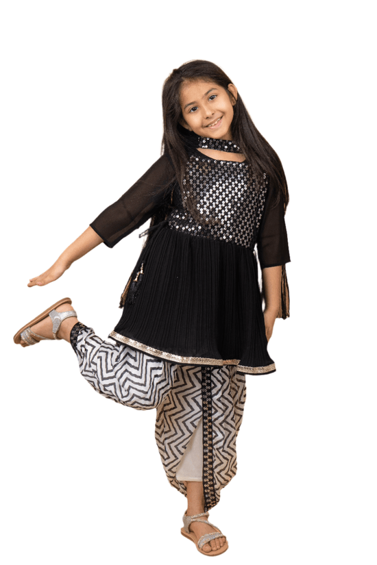 Royal Black Dhoti Set For Girls