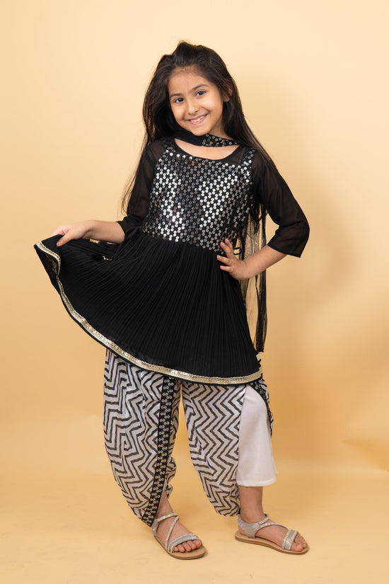 Royal Black Dhoti Set For Girls
